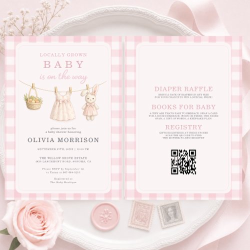 Spring Locally Grown Pink baby shower invitation