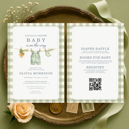 All in One  Locally Grown Sage Green Baby Shower Invitation