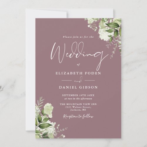 All In One Mauve Greenery Floral Wedding Invitation
