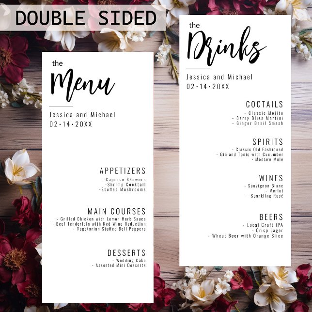 💍All in one Menu & Drinks menuMinimalist Elegant  (All in one Menu & Drinks minimalist Elegant menu card.)