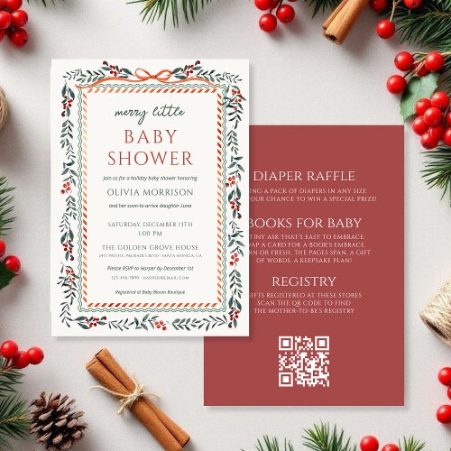 Christmas Merry Little Baby Shower Red baby shower invitation