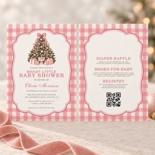 Christmas Merry Little Baby Shower Pink baby shower invitation