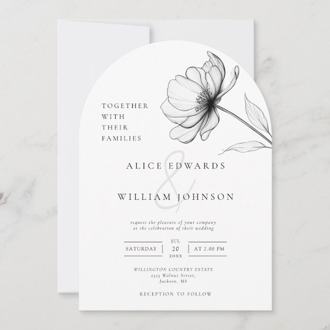 All In One Minimalist Chic Floral Wedding Arch Invitation (Front)