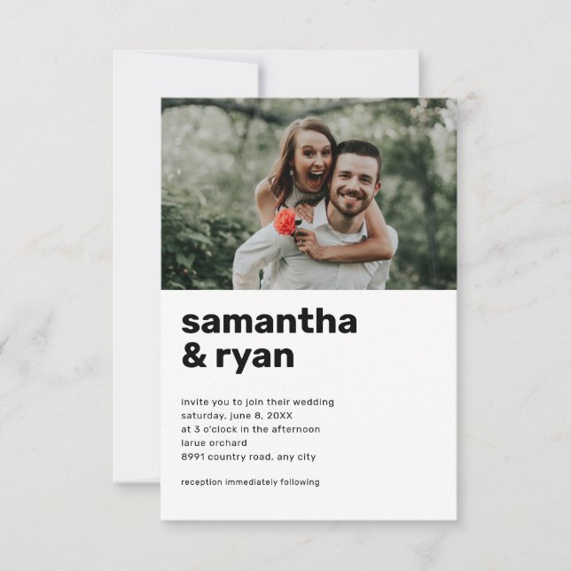 All in one minimalist photo wedding invitation (Front)