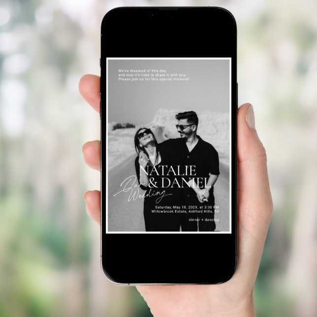 All-in-One Modern Black & White Photo Wedding Invitation (Front Digital)