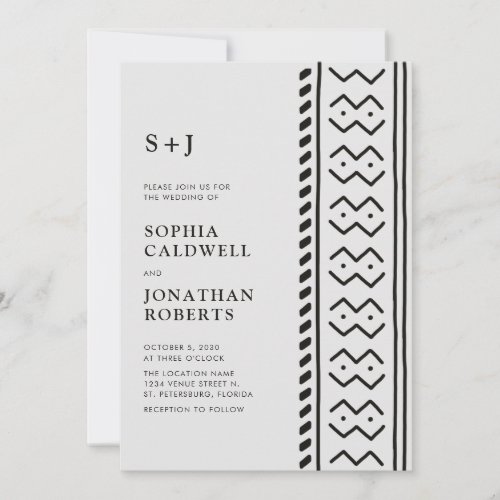 All in One Modern Boho Mudcloth Monogram Wedding I Invitation