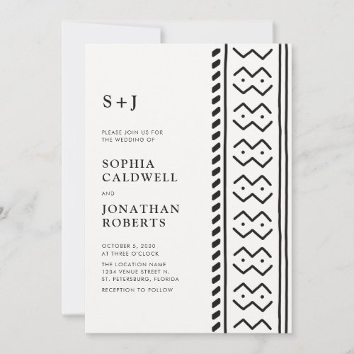 All in One Modern Boho Mudcloth Monogram Wedding Invitation