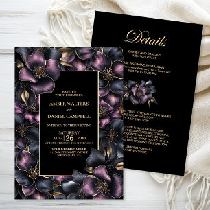 All in One Modern Dusty Pink Grey Floral Wedding Invitation