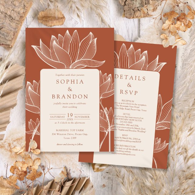 All In One Modern Floral Terracotta Wedding Invitation (All In One Modern Floral Terracotta Wedding Invitation)