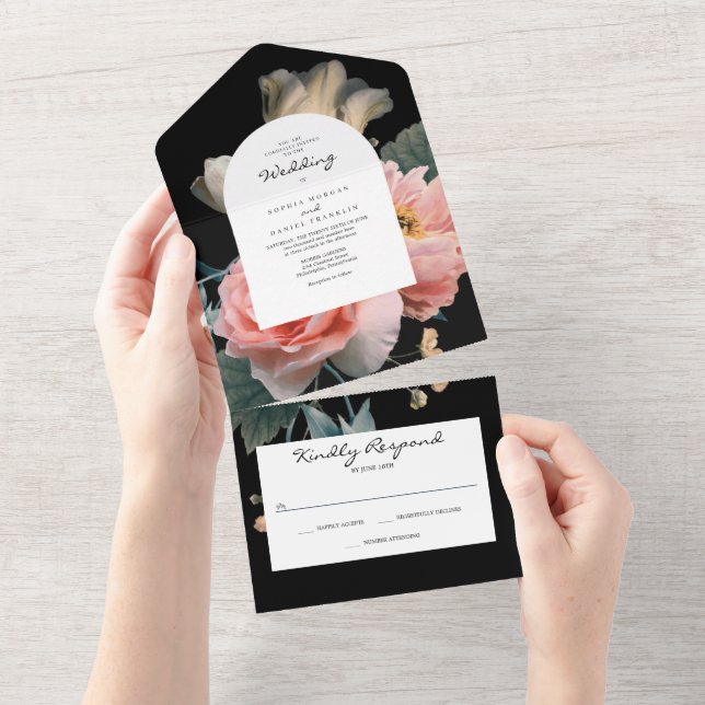 All in One Modern Romantic Floral Wedding Invite (Tearaway)