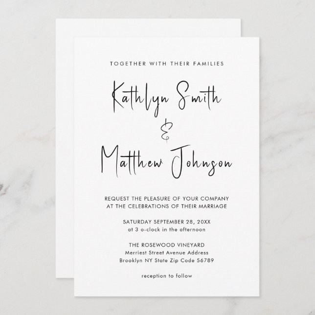All In One Modern Script Minimalist Wedding Invitation (Front/Back)
