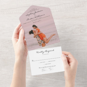 All in One Modern Script Wedding Invite With Photo