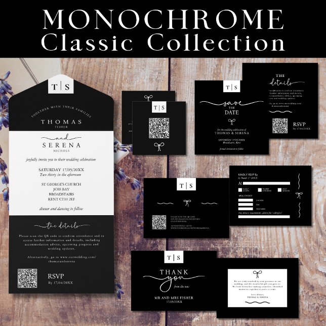All in One Monochrome Black White QR Code Wedding All In One Invitation (Creator Uploaded)