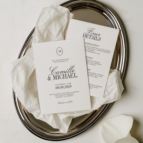 All in One Monogram Modern Wedding Invitation