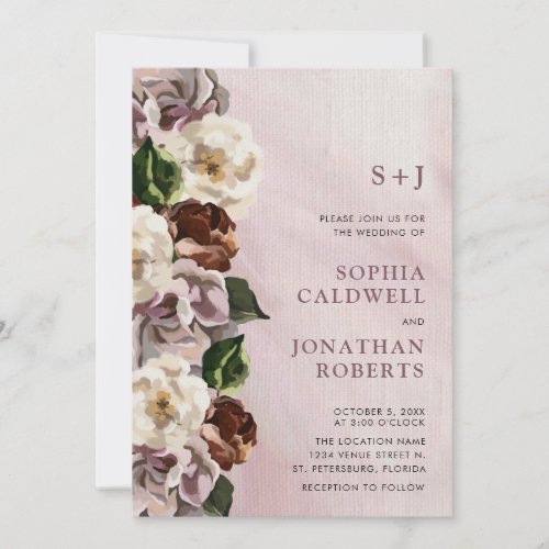 All in One Monogram Moody Floral Border Wedding In Invitation