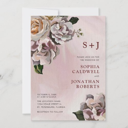 All in One Moody Floral Blooms Wedding Invitation