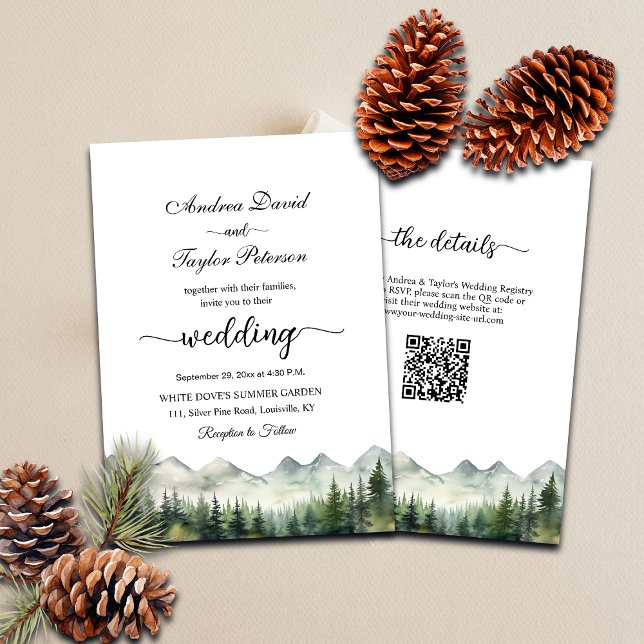 All in One Mountains and Pines QR Code Wedding Invitation (Creator Uploaded)