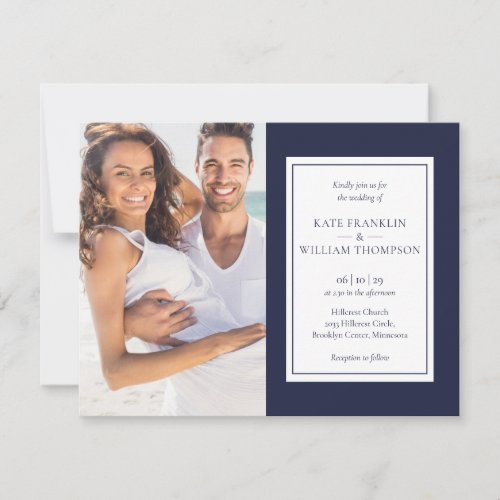 All In One Navy Blue Photo Wedding Invitation