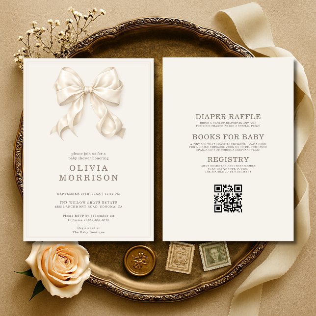 All in One Neutral Coquette Bow Baby Shower Invitation (Creator Uploaded)