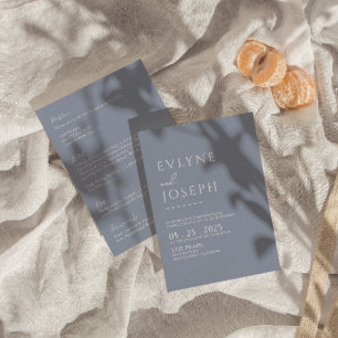 All In One Neutral Dusty Blue Boho Modern Wedding Invitation