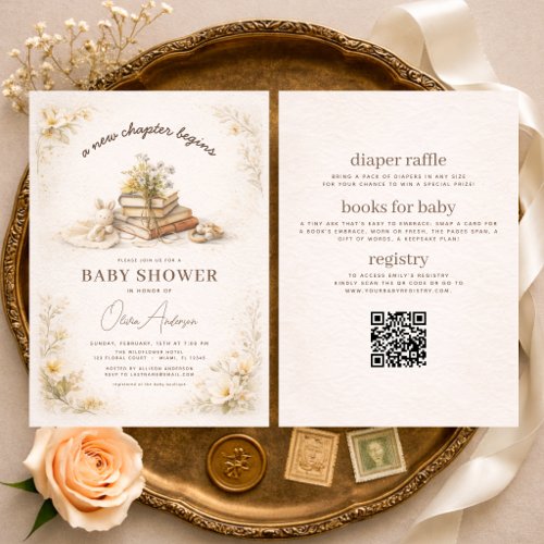 All in One New Chapter Begins Floral Baby Shower Invitation