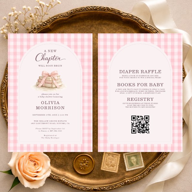All in One New Chapter Begins Gingham Baby Shower Invitation (Creator Uploaded)