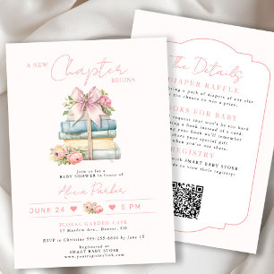 All in one new chapter pink book girl baby shower invitation