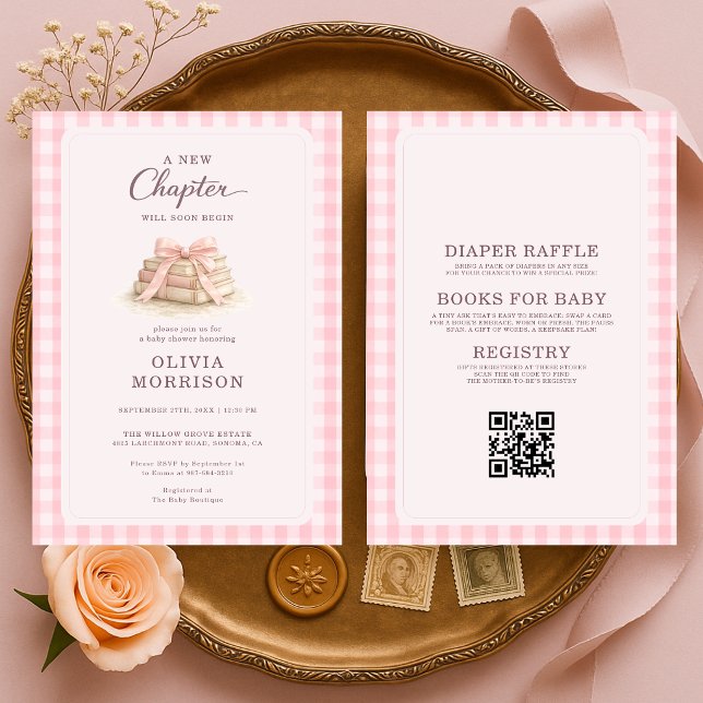 All in One New Chapter Pink Gingham Baby Shower Invitation (Creator Uploaded)