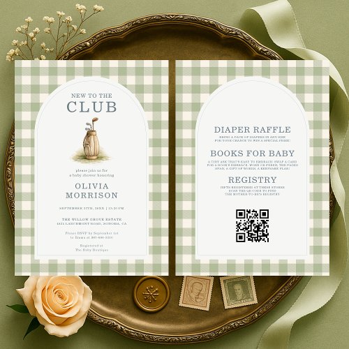 New to Club Golf Gingham All-in-One Baby Shower Invitation, All-in-One · Blue