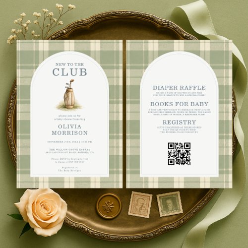 All in One New to Club Golf Plaid Baby Shower Invitation