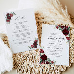 All In One Nuestra Boda Rustic Red Floral Wedding Invitation<br><div class="desc">This elegant Rustic Blooms collection features watercolor burgundy/red florals with greenery leaves paired with a classy serif & delicate sans font in black,  with a dusty rose back & a custom monogram.</div>