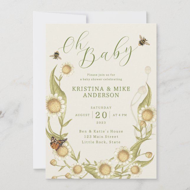 All in One Oh Baby Bee QR Code Shower Invitation (Front)