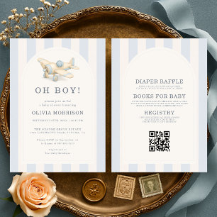 All in One Oh Boy Blue Airplane Baby Shower Invitation
