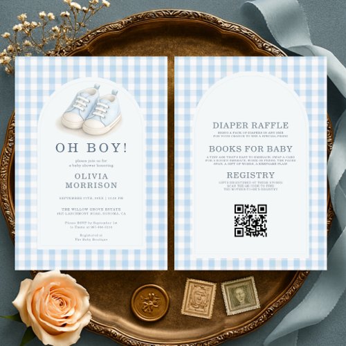 Classic Gingham Blue Gingham or plaid baby shower invitation