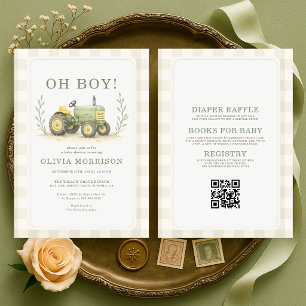 All in One Oh Boy Farmer Tractor Baby Shower Invitation