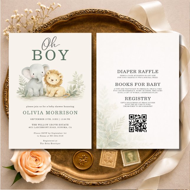 All in One Oh Boy Safari Animal Baby Shower Invitation (Creator Uploaded)