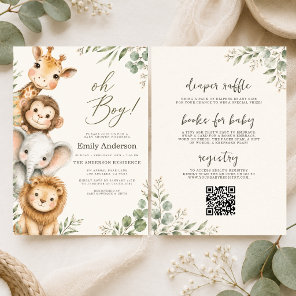 All in One Oh Boy Safari Animal Boy's Baby Shower Invitation