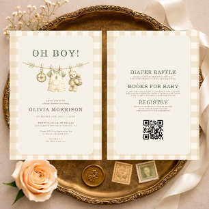 All in One Oh Boy Woodland Clothesline Baby Shower Invitation
