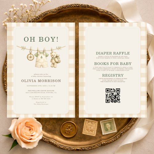 All in One Oh Boy Woodland Clothesline Baby Shower Invitation