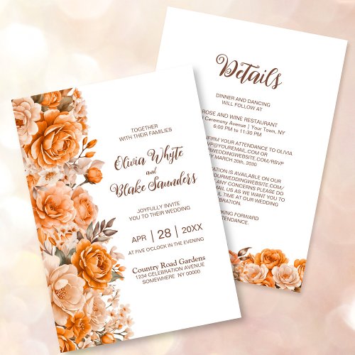 All In One Orange Rose Floral Wedding Invitation