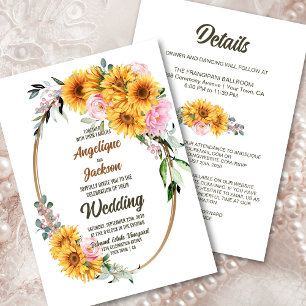 All In One Oval Sunflower Pink Rose Wedding Invitation