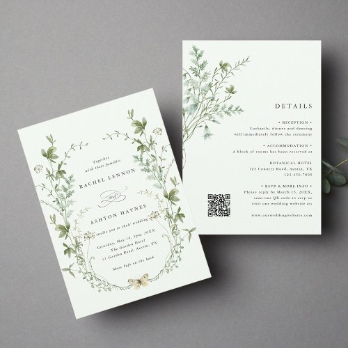 All In One Pale Green Elegant Wildflower Wedding  Invitation