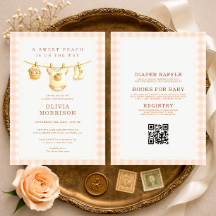 All in One Peach Clothesline Summer Baby Shower Invitation