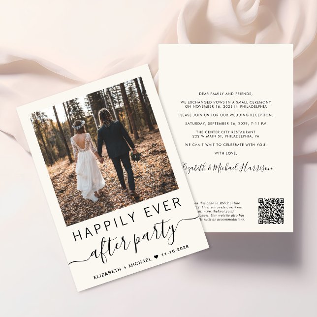  All In One Photo QR Code Cream Wedding Reception Invitation (Upload you photo and input your wedding website address to create a QR code)