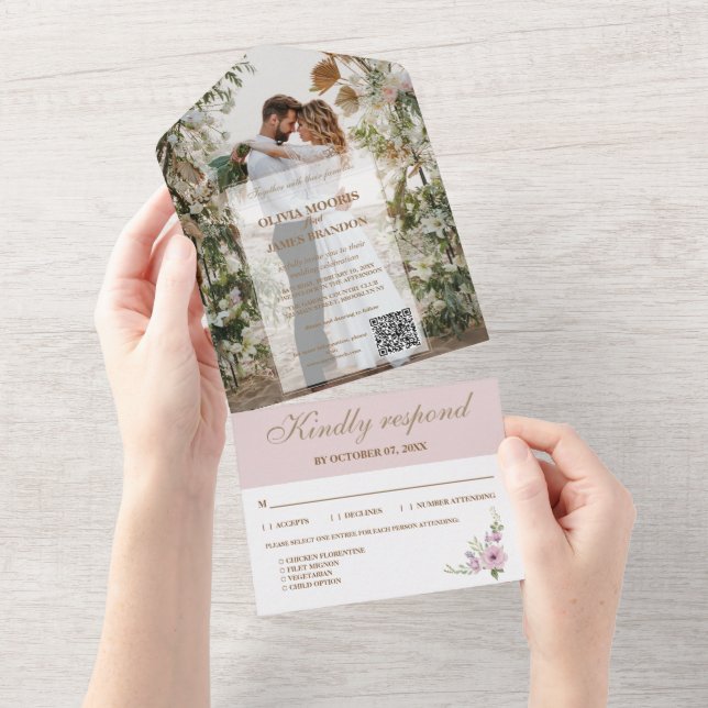 All-in-One Photo Wedding Invitation with QR Code (Tearaway)