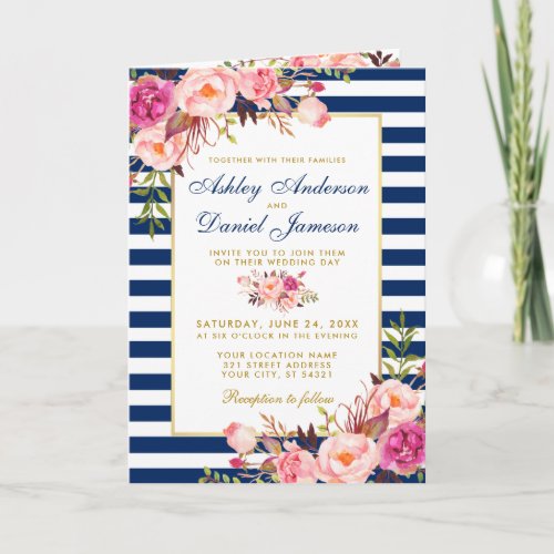 All In One Pink Blue Gold Wedding Invitation