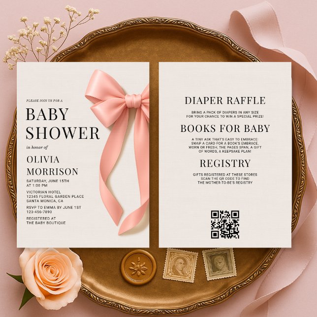 All in One Pink Bow Girl Baby Shower Invitation (Creator Uploaded)