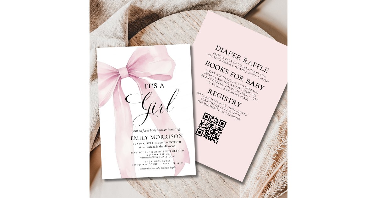 All in One Pink Bow It's a Girl Baby Shower Invitation | Zazzle