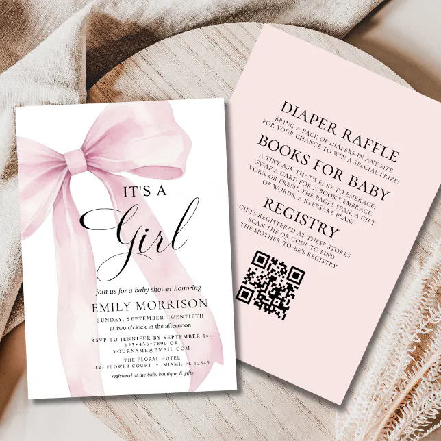 All in One Pink Bow It's a Girl Baby Shower Invitation | Zazzle