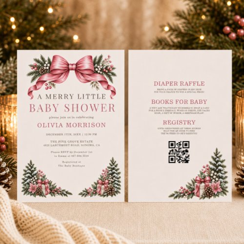 Christmas Merry Little Baby Shower Pink baby shower invitation